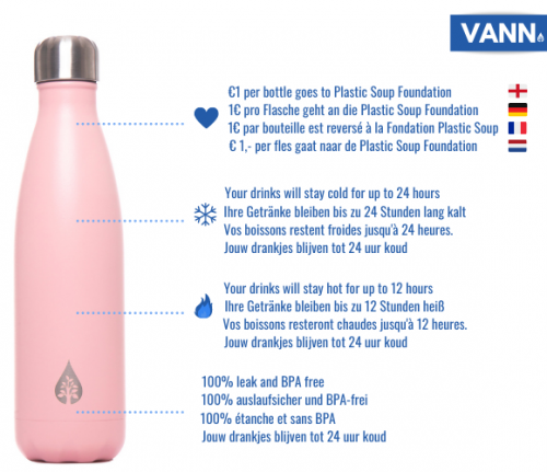 Water bottle thermos – Sustainable VANN drinking bottle pink