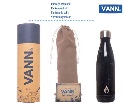 Water bottle thermos – Sustainable VANN drinking bottle marble black