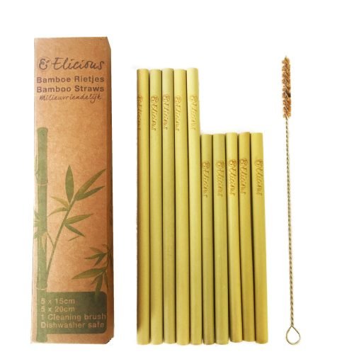 Elicious | Sustainable bamboo straws – set of 10 with brush